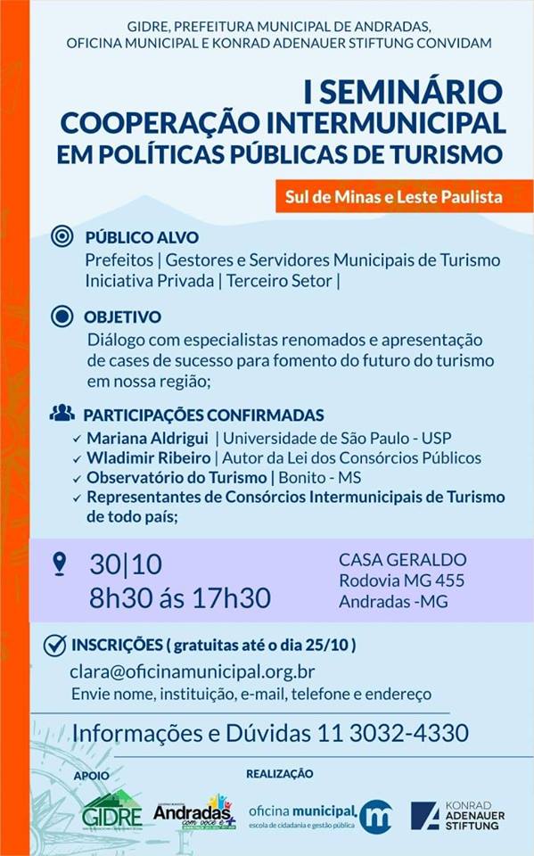 1º Seminário Cooperação Intermunicipal em Políticas de Turismo – Sul de Minas e Leste Paulista