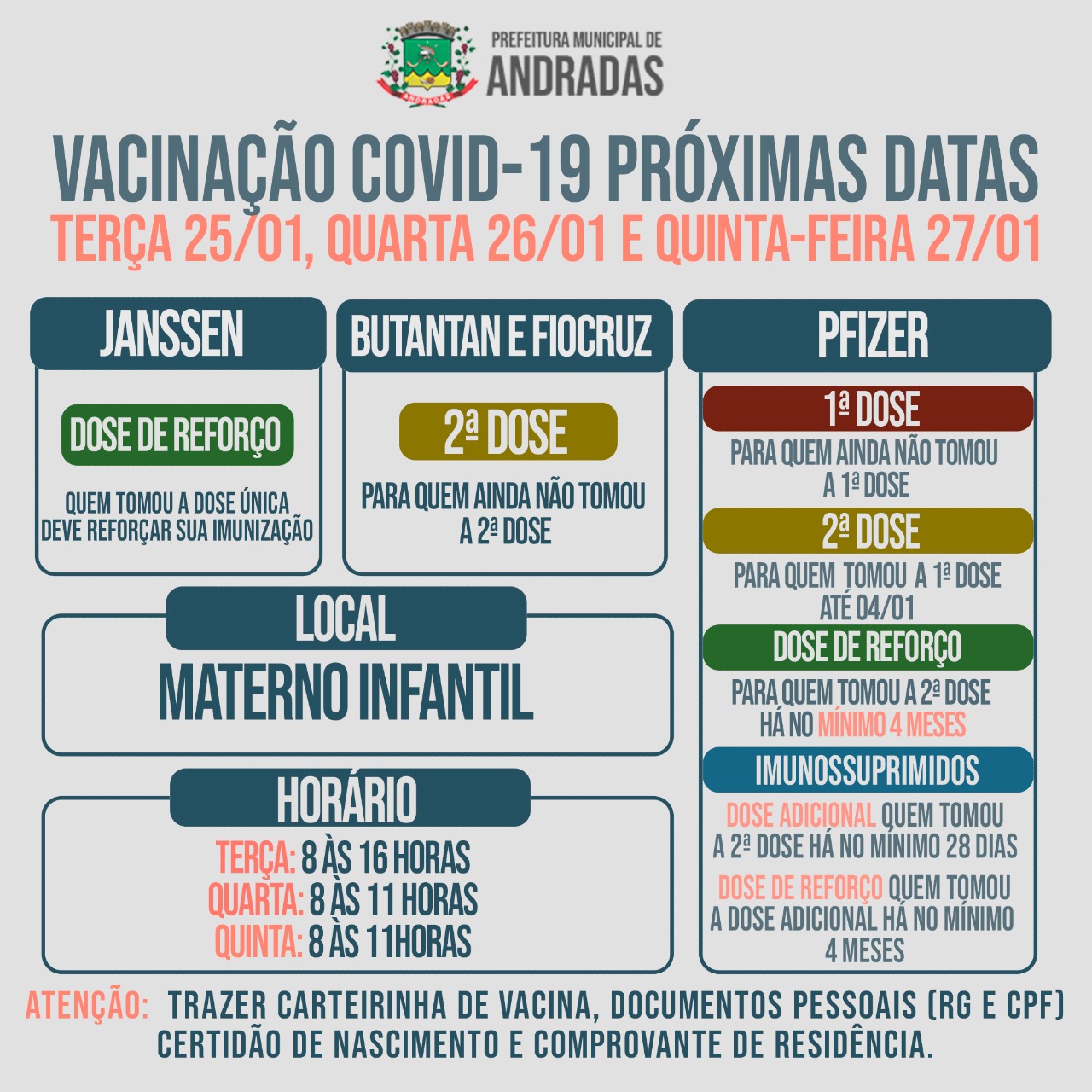 VACINAÇÃO CONTRA A COVID-19 CONTINUA NA PRÓXIMA TERÇA, QUARTA E QUINTA-FEIRA