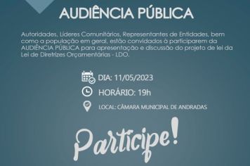 ATENÇÃO! PARTICIPE DA AUDIÊNCIA PÚBLICA SOBRE A LEI DE DIRETRIZES ORÇAMENTÁRIAS!