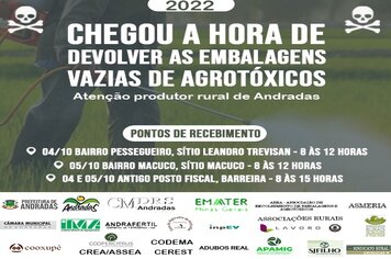 ATENÇÃO, PRODUTOR RURAL: COLETA DE EMBALAGEM DE AGROTÓXICOS EM ANDRADAS!