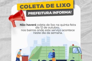 ATENÇÃO! NÃO HAVERÁ COLETA DE LIXO NO FERIADO, 12 DE OUTUBRO!