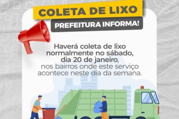 ATENÇÃO! HAVERÁ COLETA DE LIXO NESTE SÁBADO, 20 DE JANEIRO, FERIADO DE SÃO SEBASTIÃO!