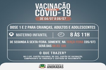 COVID-19: VEJA AS DATAS E LOCAIS PARA SE VACINAR NA PRÓXIMA SEMANA EM ANDRADAS