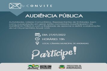 ATENÇÃO! PARTICIPE DA AUDIÊNCIA PÚBLICA DA LEI ORÇAMENTÁRIA ANUAL!