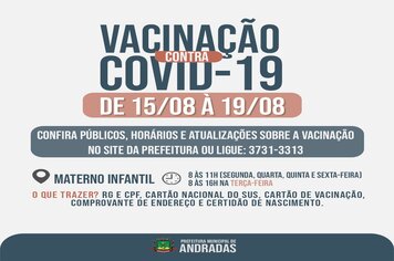 COVID-19: VEJA AS DATAS E LOCAIS PARA SE VACINAR NA PRÓXIMA SEMANA EM ANDRADAS