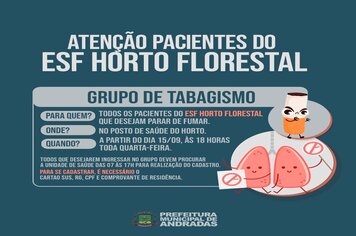 UNIDADE DE ESTRATÉGIA DA SAÚDE DA FAMÍLIA DO HORTO FLORESTAL PROMOVE ATIVIDADE ANTITABAGISMO