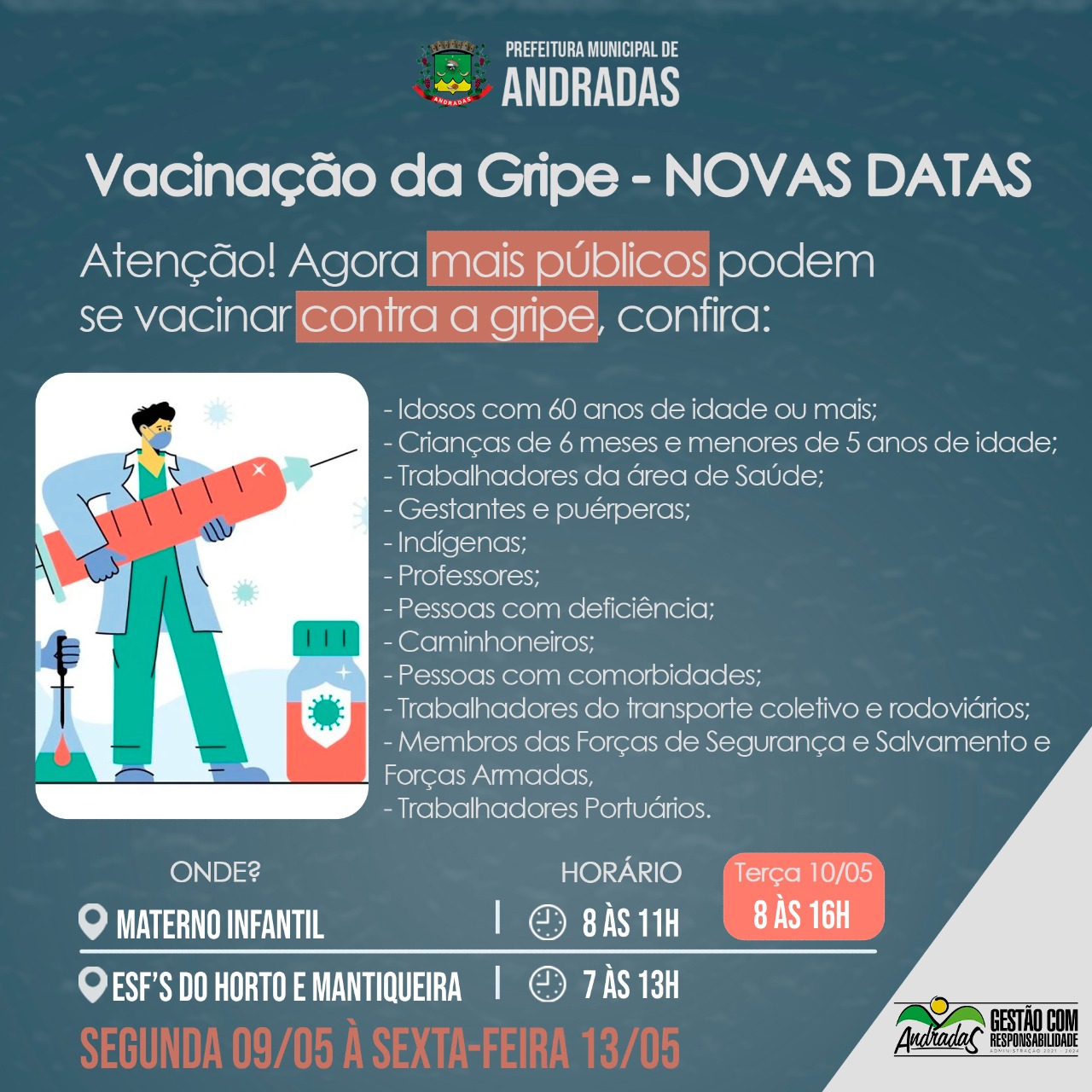 SAÚDE DÁ CONTINUIDADE NA VACINAÇÃO CONTRA A GRIPE E SARAMPO EM ANDRADAS!