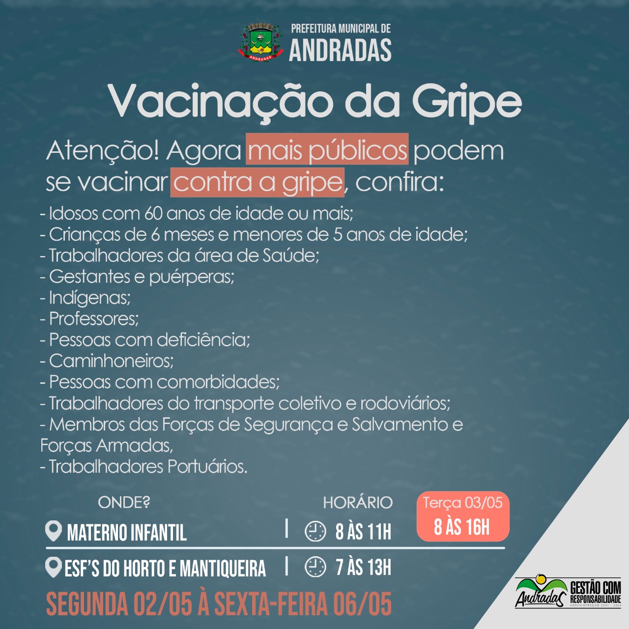 SAÚDE DÁ CONTINUIDADE NA VACINAÇÃO CONTRA A GRIPE E SARAMPO EM ANDRADAS!