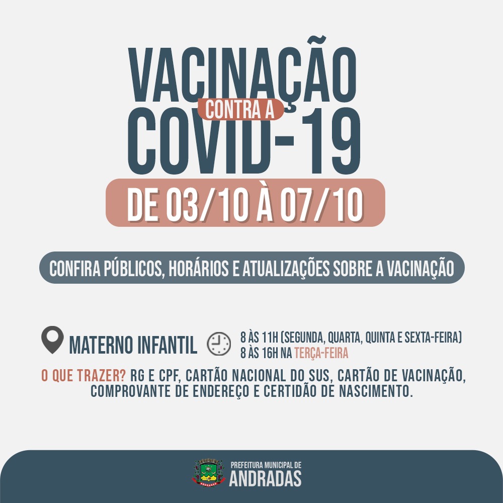 COVID-19: VACINA ESTÁ LIBERADA PARA CRIANÇAS A PARTIR DOS 03 ANOS DE IDADE EM ANDRADAS!