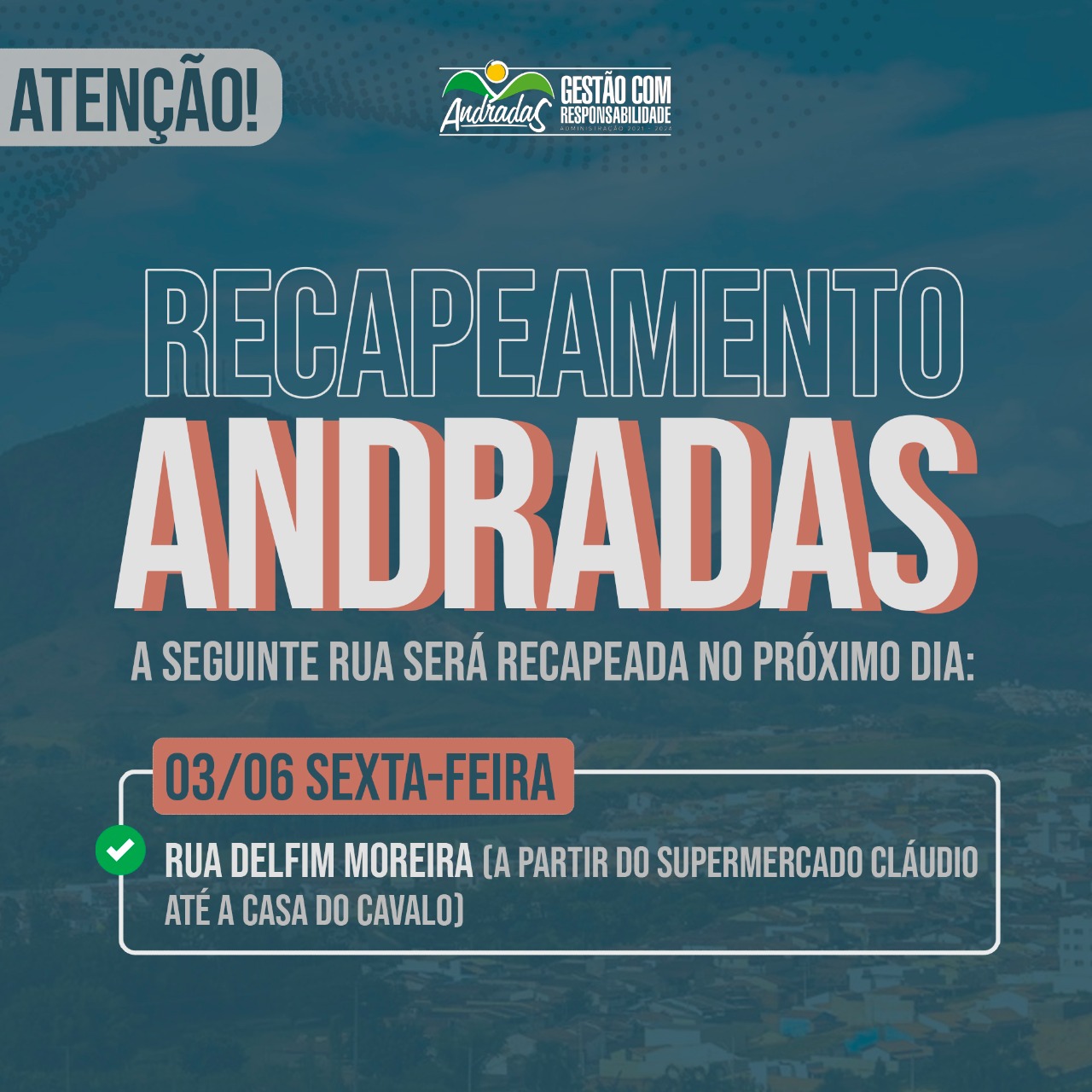 ATENÇÃO! RECAPEAMENTO NESTA SEXTA-FEIRA, 03 DE JUNHO!