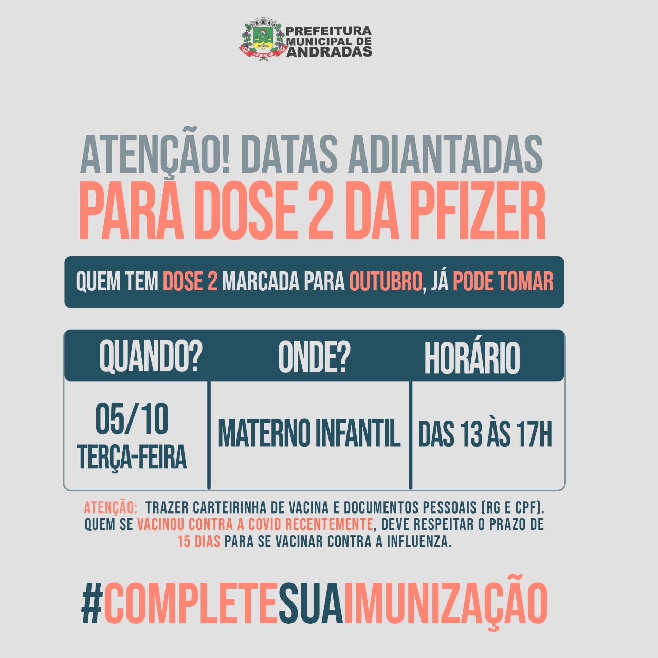ATENÇÃO! QUEM TEM DOSE 2 DA VACINA DA PFIZER AGENDADA PARA O MÊS DE OUTUBRO, JÁ PODE TOMAR A SUA VACINA.