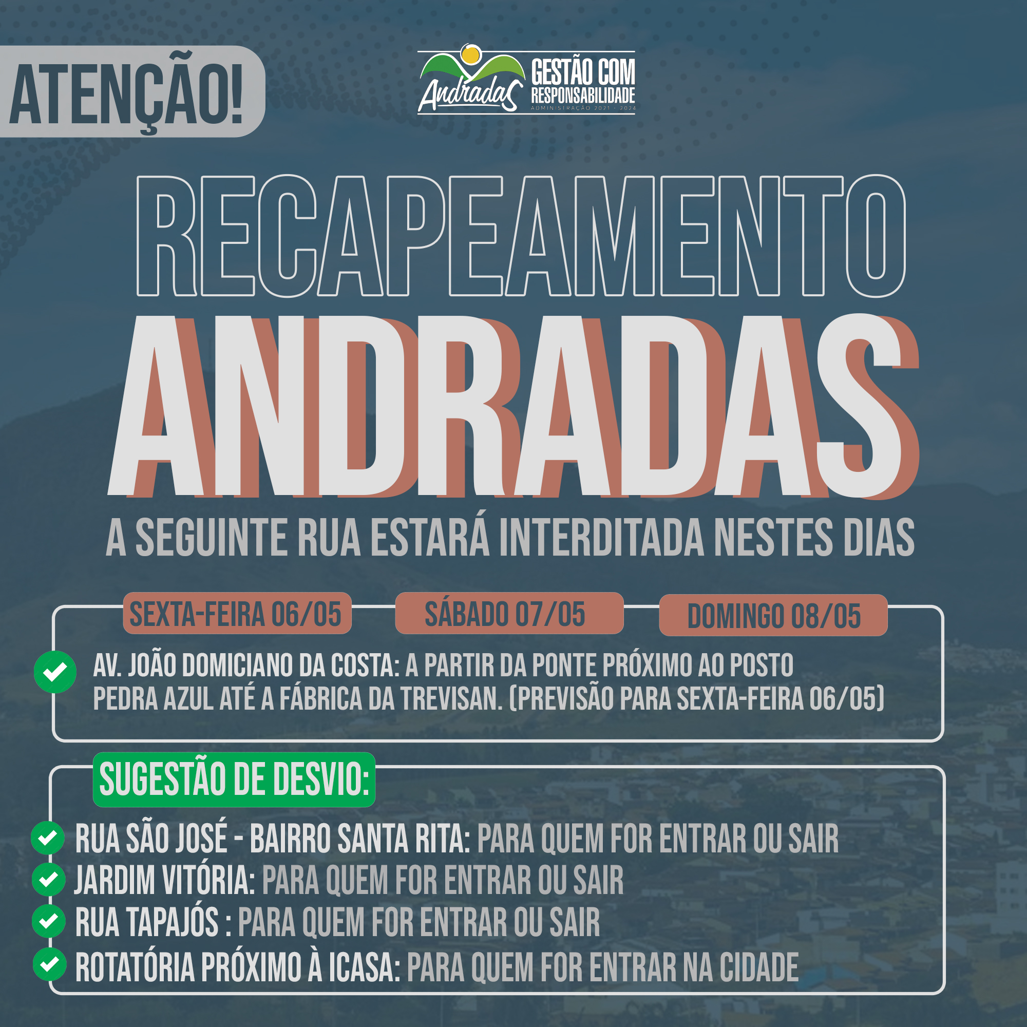 RECAPEAMENTO: AV. JOÃO DOMICIANO DA COSTA ESTARÁ INTERDITADA NOS PRÓXIMOS DIAS