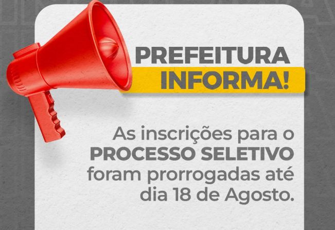 PROCESSO SELETIVO DA PREFEITURA DE ANDRADAS: INSCRIÇÕES PRORROGADAS ATÉ O DIA 18 DE AGOSTO