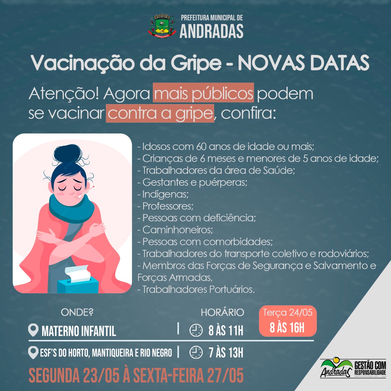 SAÚDE DÁ CONTINUIDADE NA VACINAÇÃO CONTRA A GRIPE E SARAMPO EM ANDRADAS!