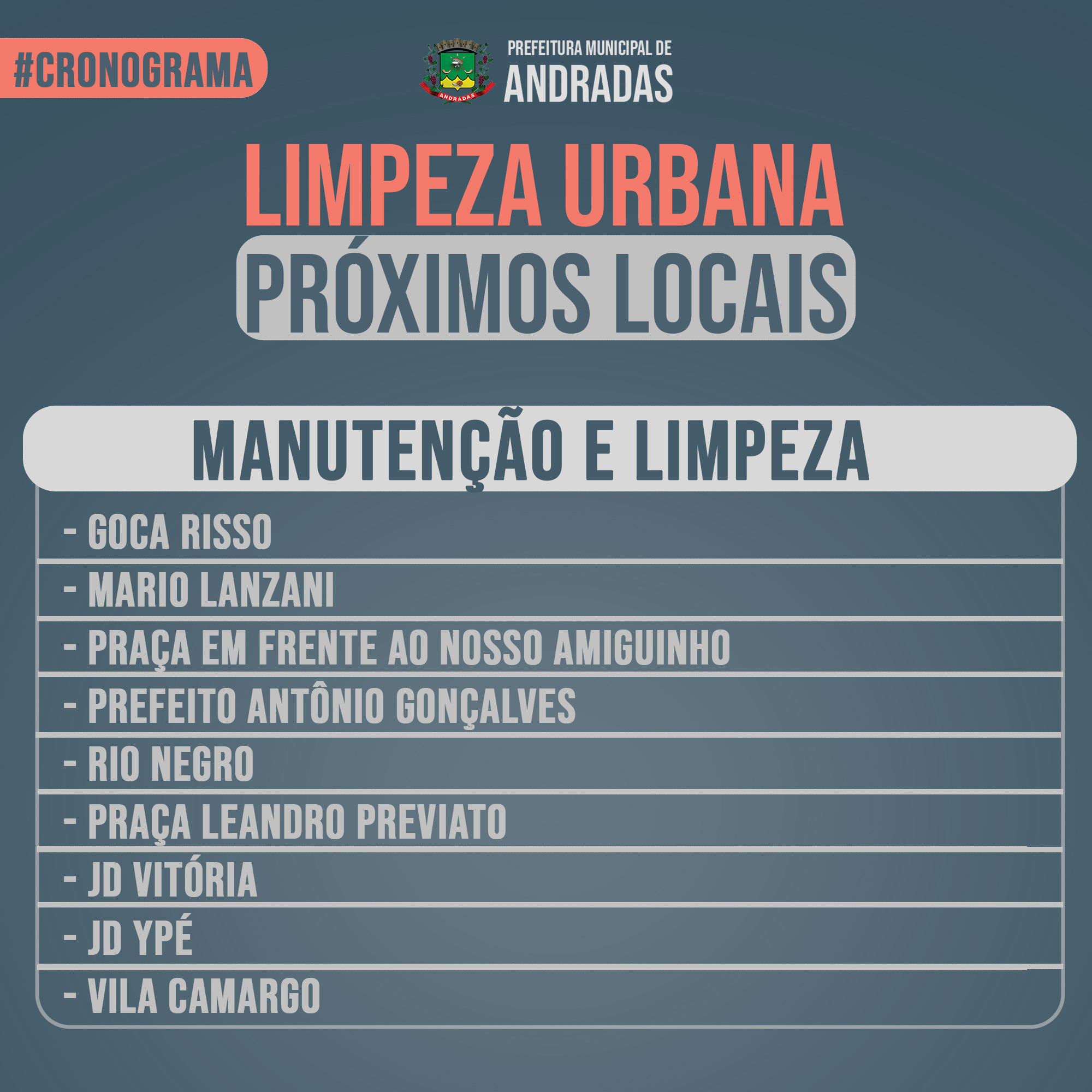 CRONOGRAMA LIMPEZA URBANA EM ANDRADAS