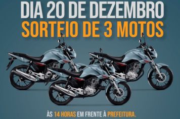 PREFEITURA DE ANDRADAS PROMOVE O SORTEIO DAS MOTOS DO IPTU E ISSQN NA PRÓXIMA QUARTA-FEIRA, 20 DE DEZEMBRO