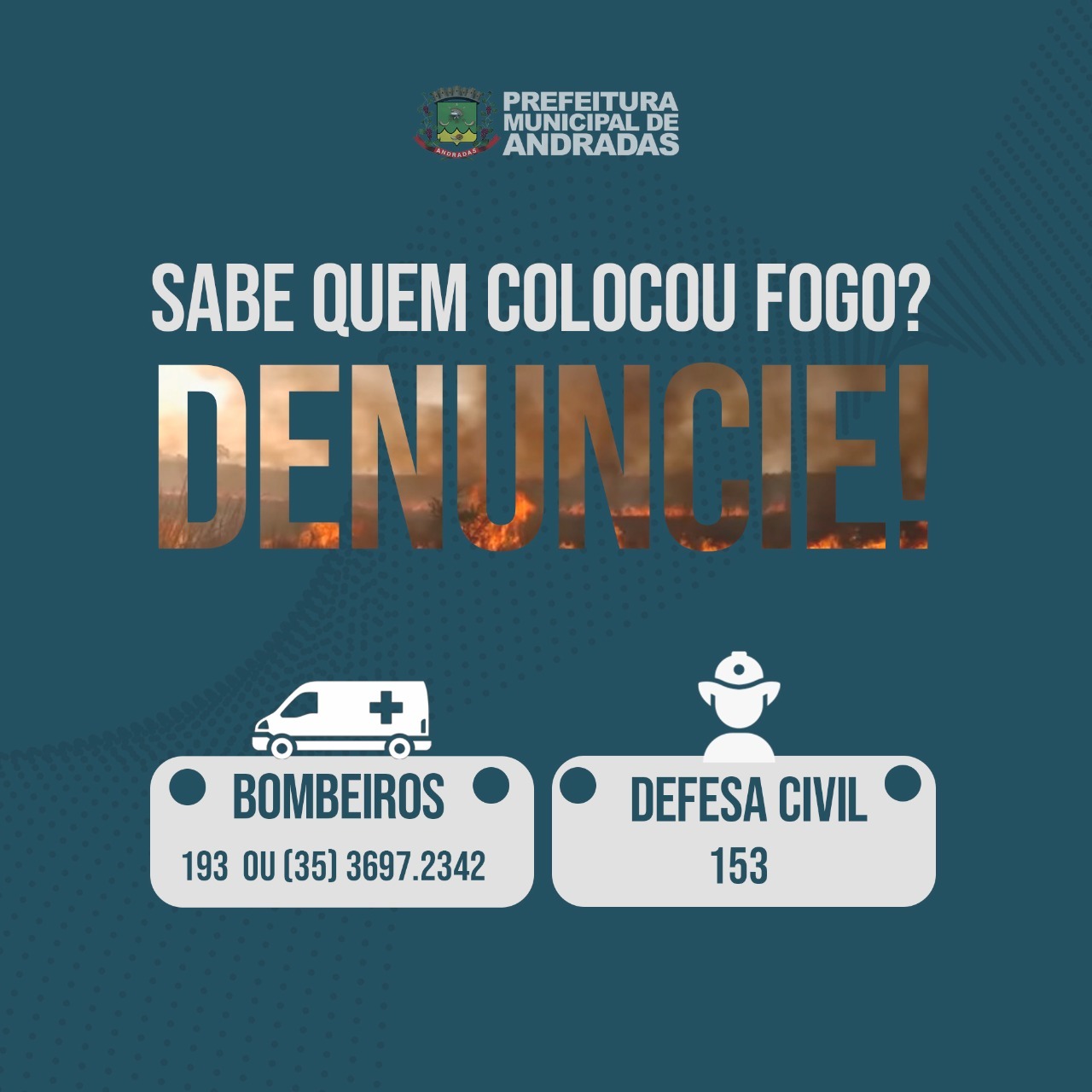 ATENÇÃO! DENUNCIE QUEM COLOCAR FOGO! VAMOS PRESERVAR O MEIO AMBIENTE!