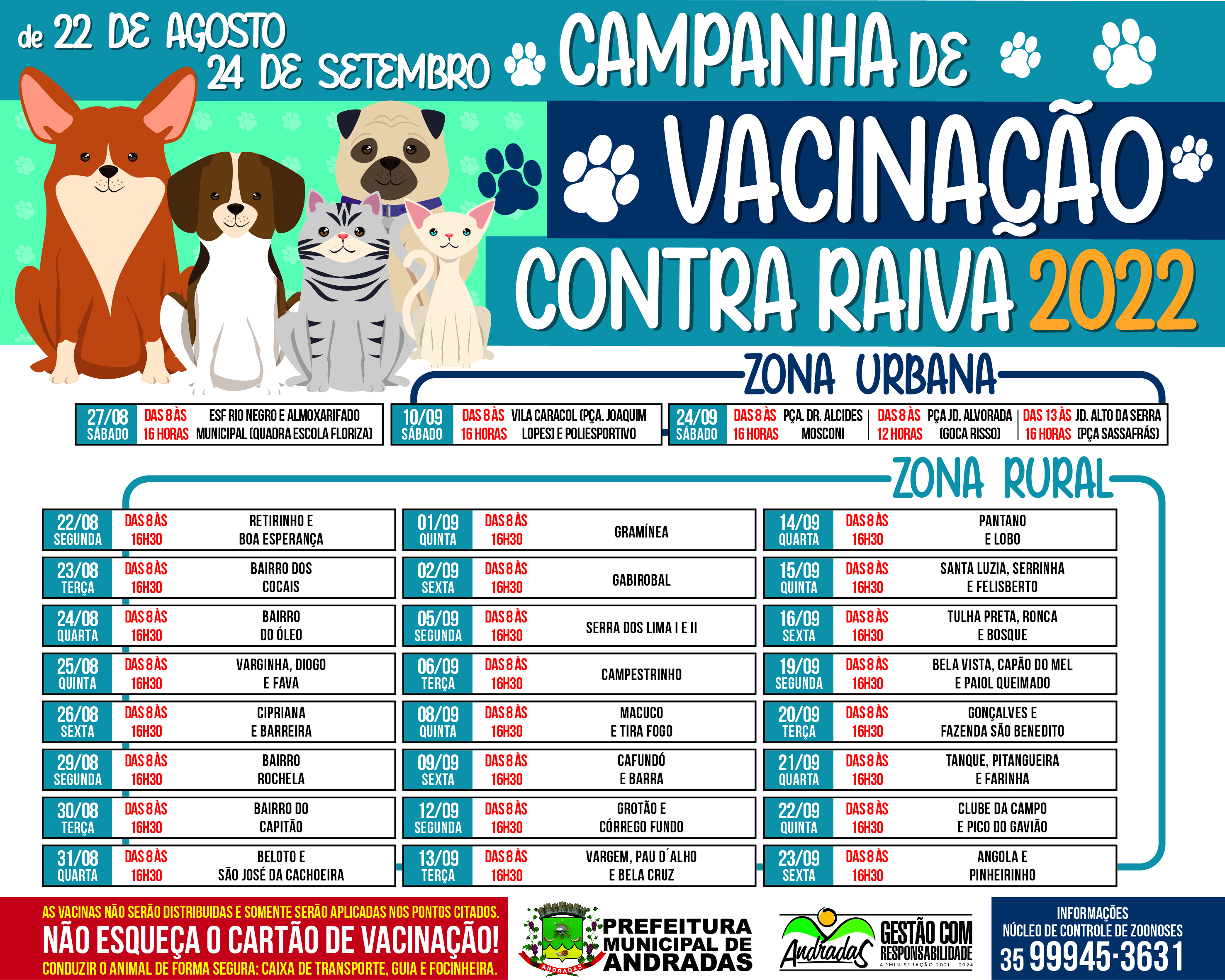 PREFEITURA DE ANDRADAS PROMOVE CAMPANHA DE VACINAÇÃO ANTIRRÁBICA