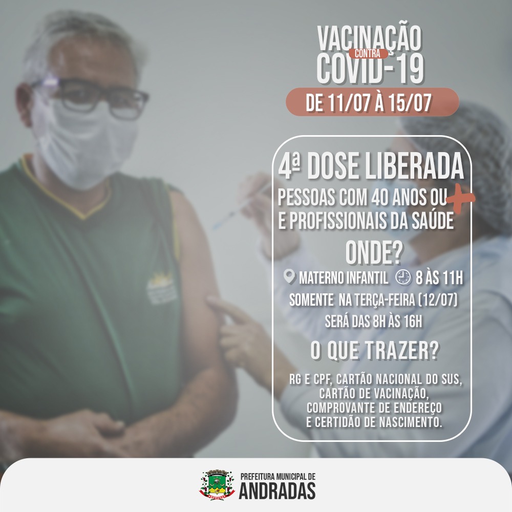 COVID-19: VEJA AS DATAS E LOCAIS PARA SE VACINAR NA PRÓXIMA SEMANA EM ANDRADAS
