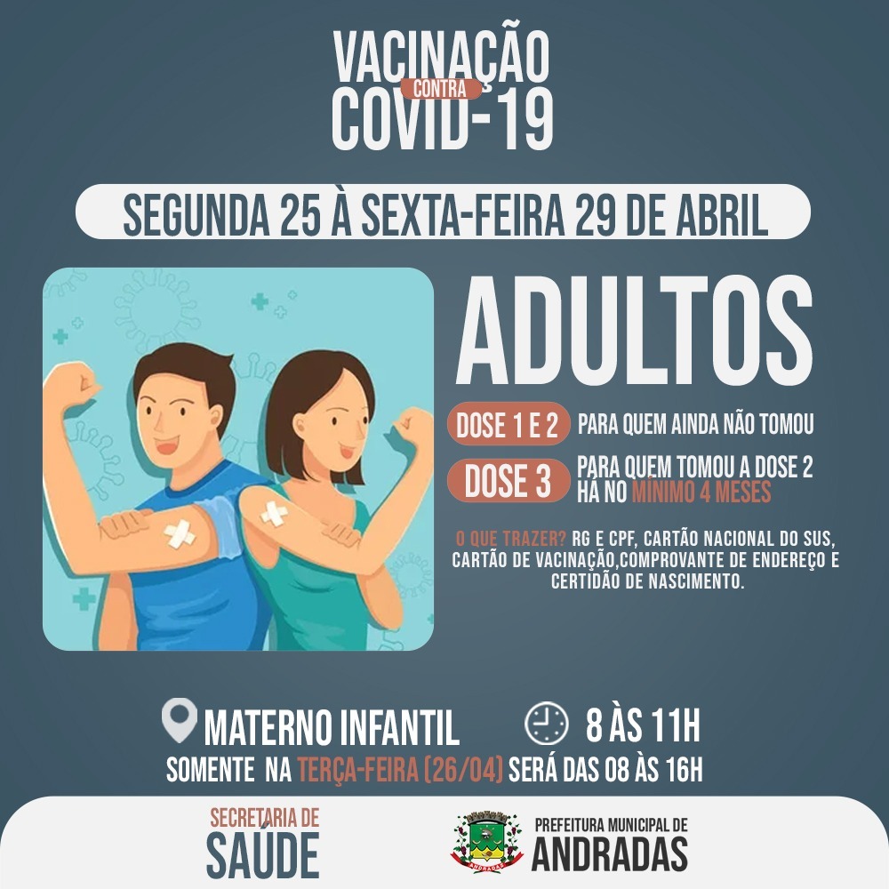 COVID-19: VEJA AS DATAS E LOCAIS PARA SE VACINAR NA PRÓXIMA SEMANA EM ANDRADAS